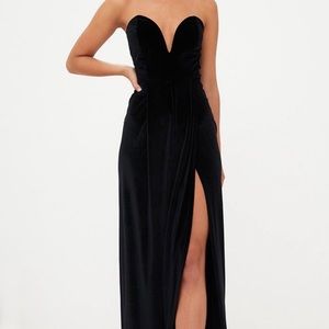 Black Velvet Draped Wrap Detail Bandeau Maxi Dress